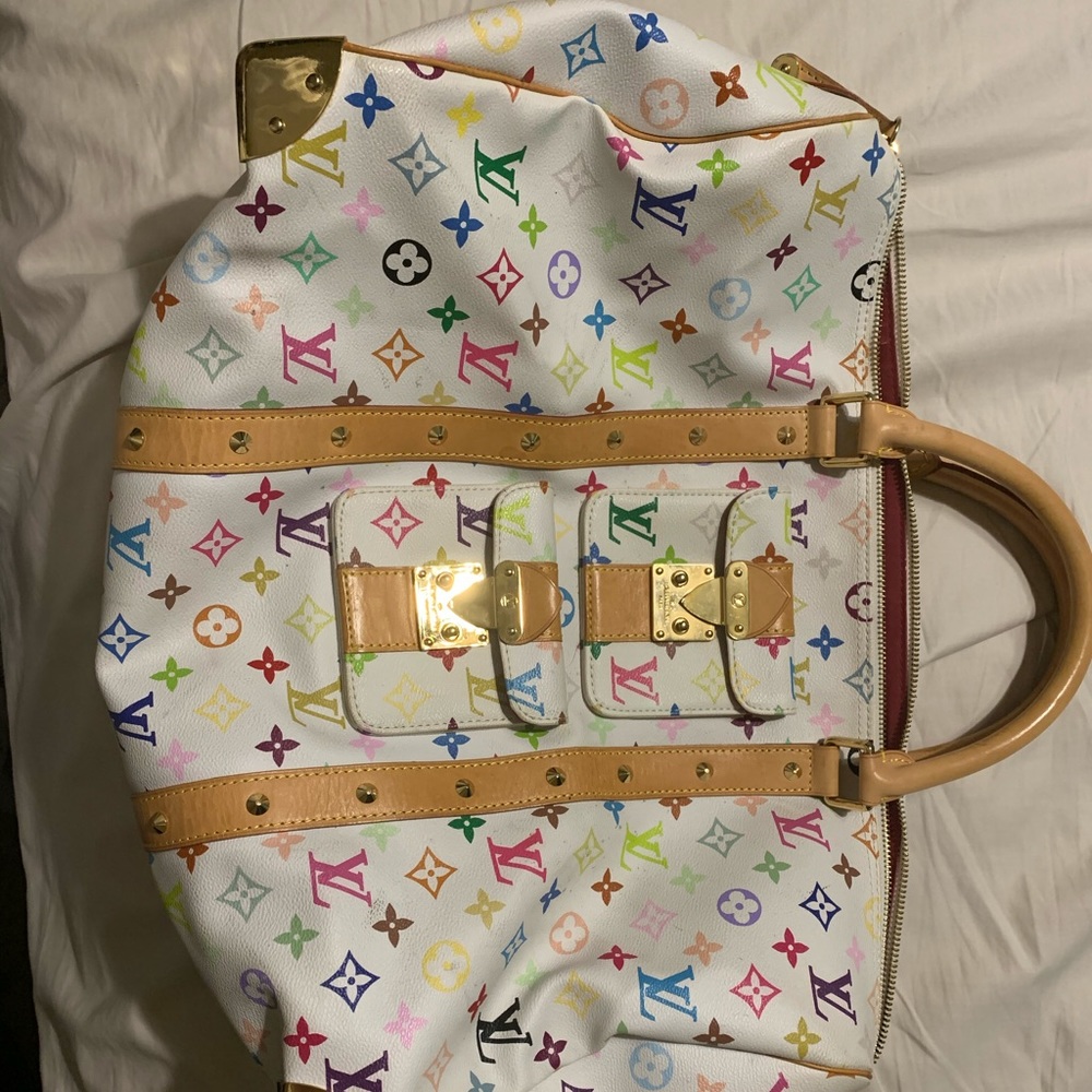 Used Louis Vuitton Keepall 45 white multicolor bag